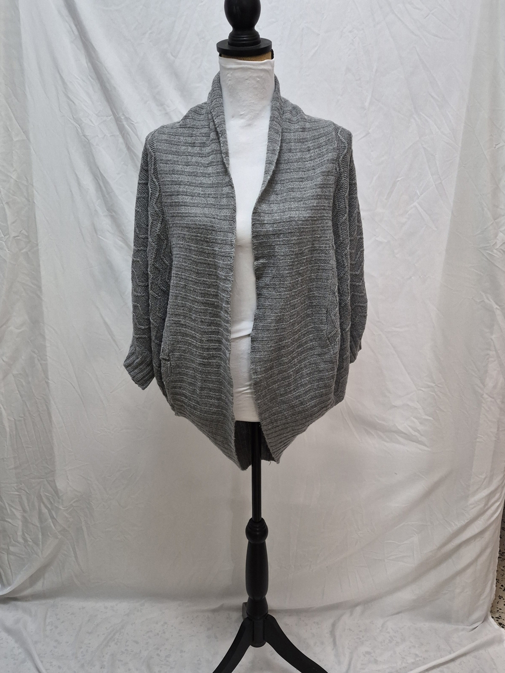 Ambiance Gray Open-Front Knit Cardigan